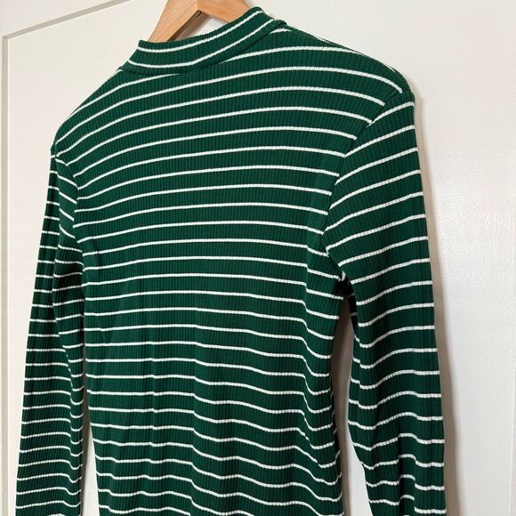 Uniqlo Shirt Womens Sz M Green White Striped Ribbed Long Sleeve Pullover Stretch - Picture 6 of 12